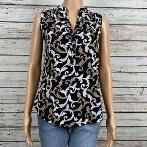 New York & Co Scroll Print Sleeveless Popover Blouse Shirt